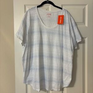 Joe Fresh Striped V Neck T Shirt White/Blue Size 2X
